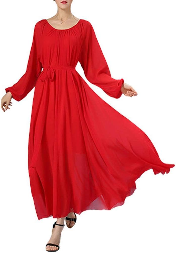 Rochie Maxi Isabelle pentru femei – Rochie lungă din chiffon cu curea și mâneci lungi, elegantă