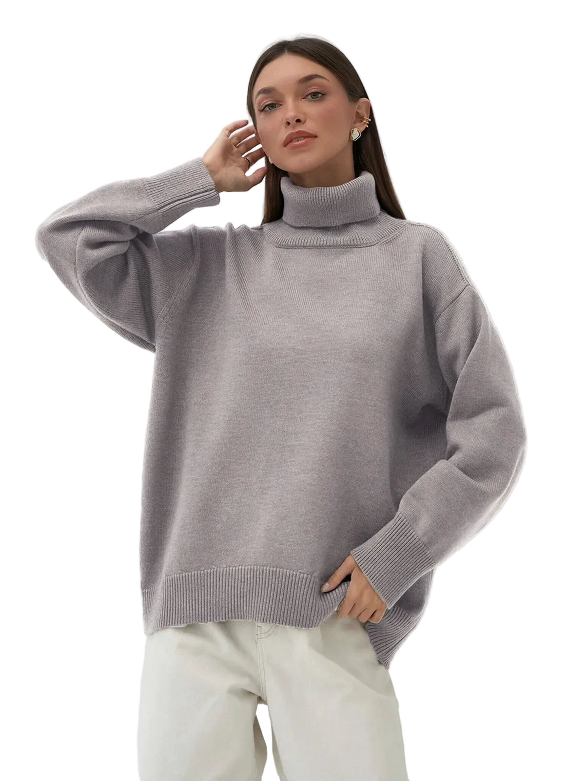 Elise Pull Col Roulé Oversize Femme – Pull en Maille Douce et Chaude au Style Intemporel