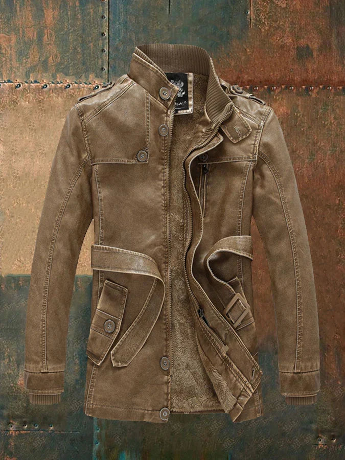 Shon Veste Homme Cuir Vintage – Style Rétro Élégant avec Doublure Chaude & Boutons Classiques