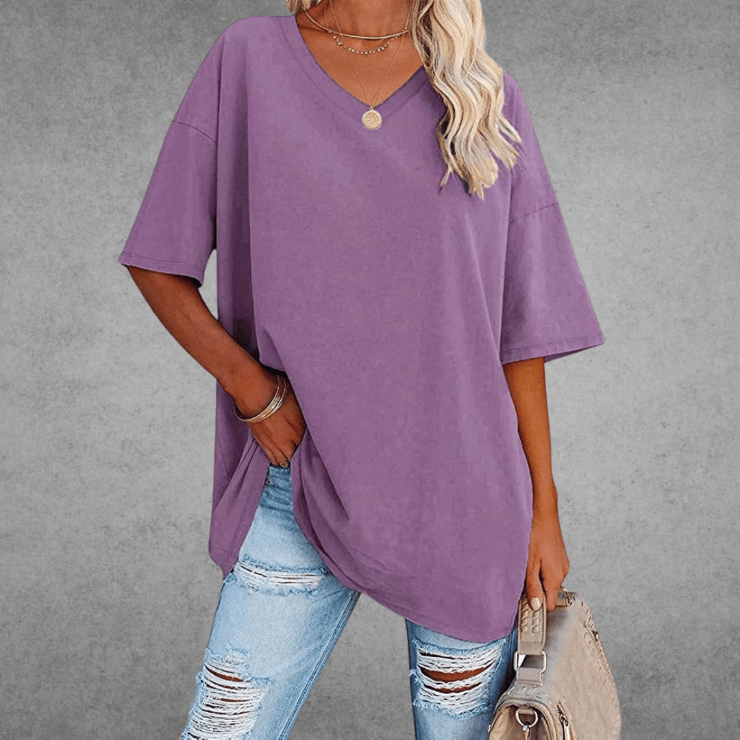 Ninon T-shirt Oversize Dames – Comfortabel ontwerp met V-hals & licht en ademend materiaal