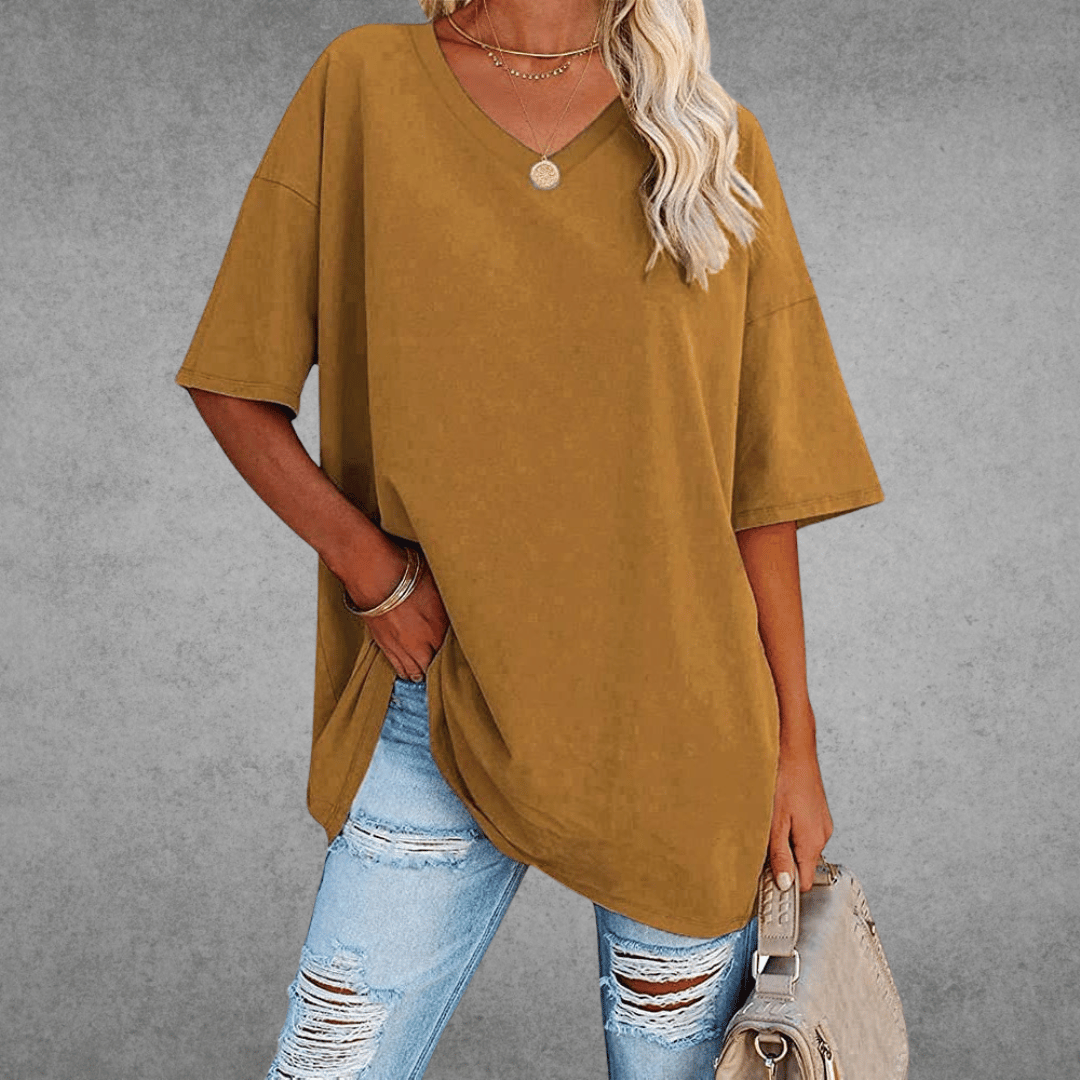 Ninon T-shirt Oversize Dames – Comfortabel ontwerp met V-hals & licht en ademend materiaal