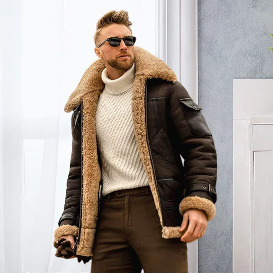 Raymond Pánska Bunda – Pevná Koža s Mäkkou Kožušinovou Podšívkou & Elegantný Štýl