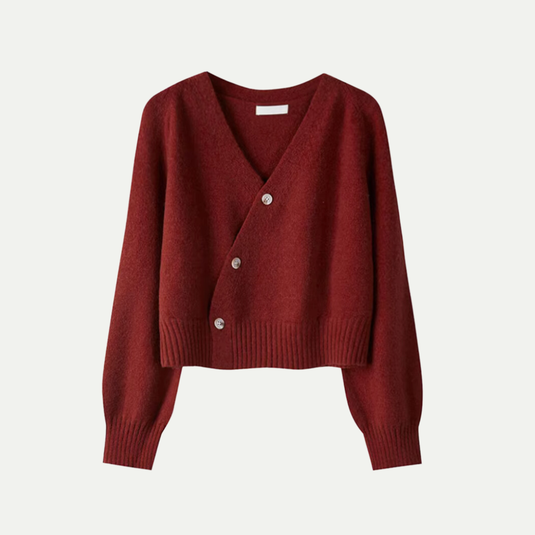 Cardigan in lana da donna Eira – Morbido maglione lavorato a maglia con scollo a V corto, chiusura con bottoni e vestibilità elegante e comoda