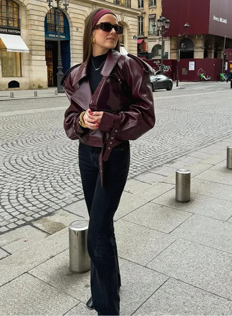 Audace Parisienne Jakna Prevelika Kožni Izgled – Pojas, Moderan i Uljudan Stil za Žene
