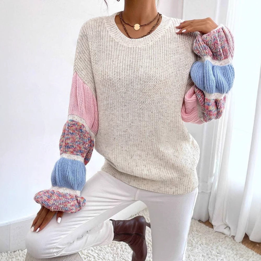 Delilah Pull Tricoté Multicolore pour Femme – Blød og varm trøje med afslappet pasform og lagdelt design
