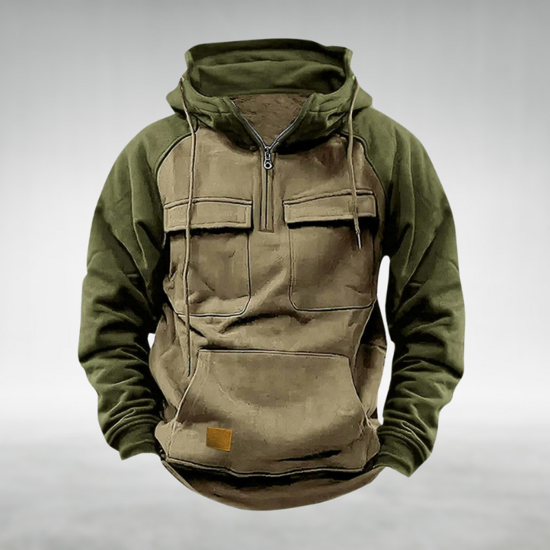 Sweat com Capuz e Meio Zíper Samuel para Homem – Camisola de Mangas Compridas Texturada com Bolsos Frontais