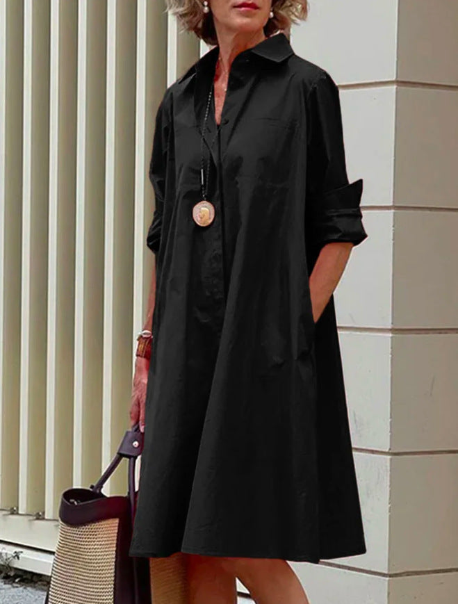 Brynlee Robe Chemise Femme – Elegante A-Linien-Kleid mit langen Ärmeln für Büro & Freizeit