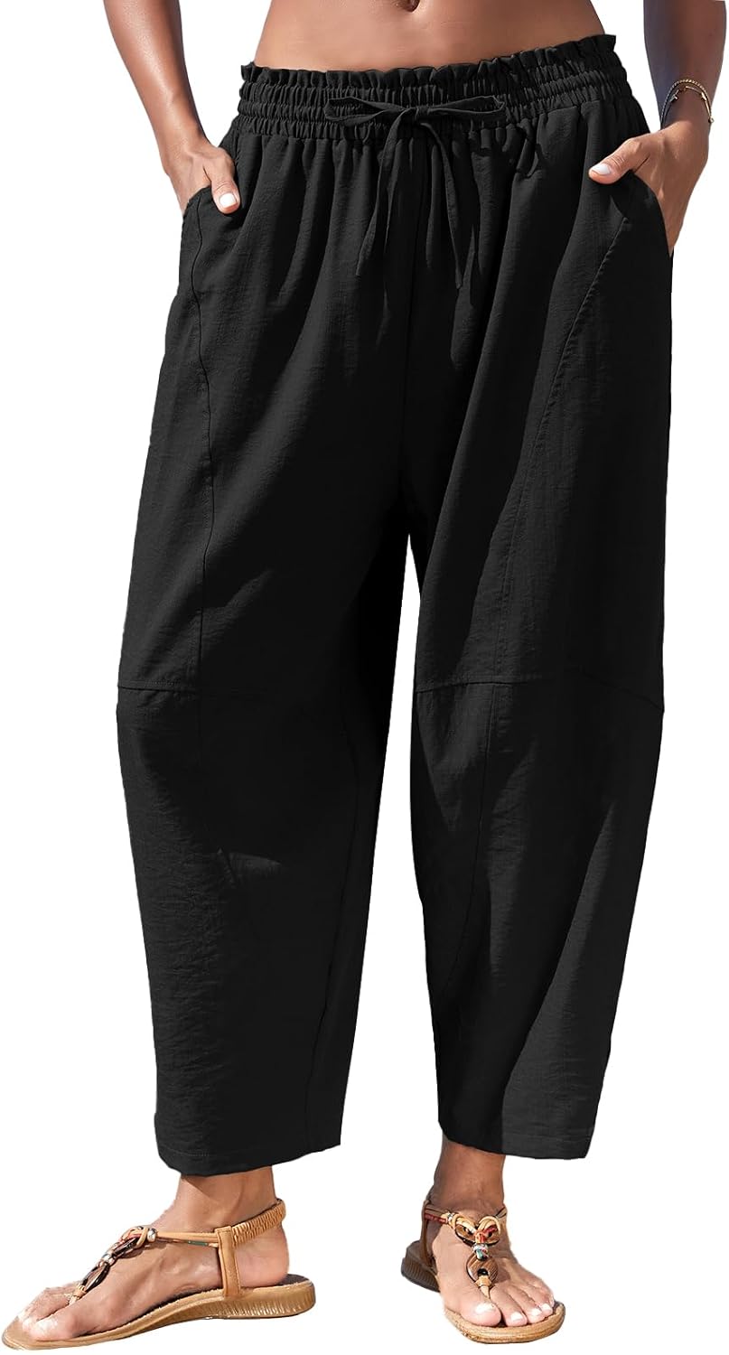 Pantaloni Cristal pentru femei Harem – Croială largă, talie înaltă elastică, ușori și casual
