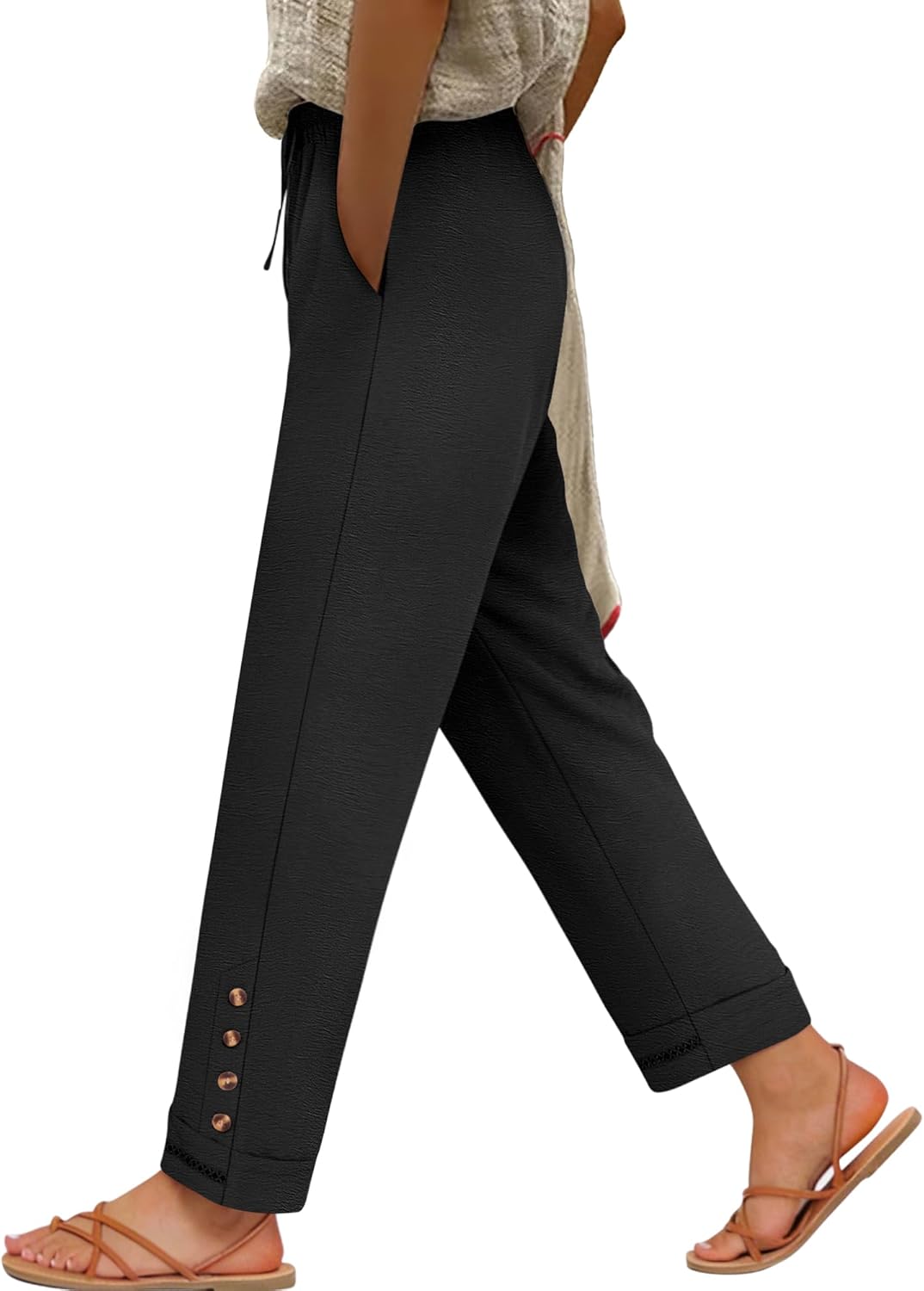 Cianne Pantalon damă Capri – croială fluidă, talie elastică cu șnur, casual de vară chic