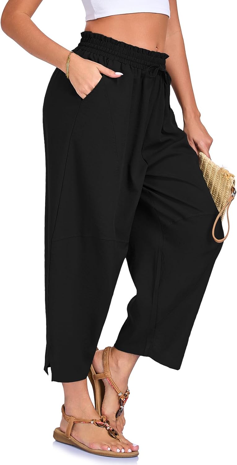 Pantaloni Cristal pentru femei Harem – Croială largă, talie înaltă elastică, ușori și casual