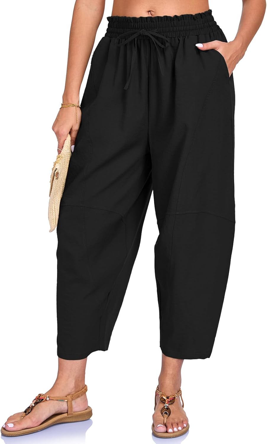 Pantaloni Cristal pentru femei Harem – Croială largă, talie înaltă elastică, ușori și casual