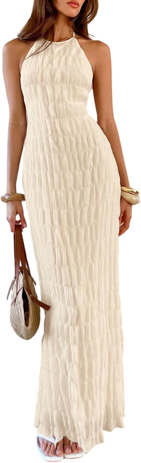Rochie Maxi Eva pentru Femei – Rochie Bodycon Elegantă cu Spate Gol și Guler Halter, Stil Old Money