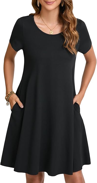 Tinker Women's T-Shirt Dress – Loose Fit, Crew Neck & Comfortable Pockets Summer