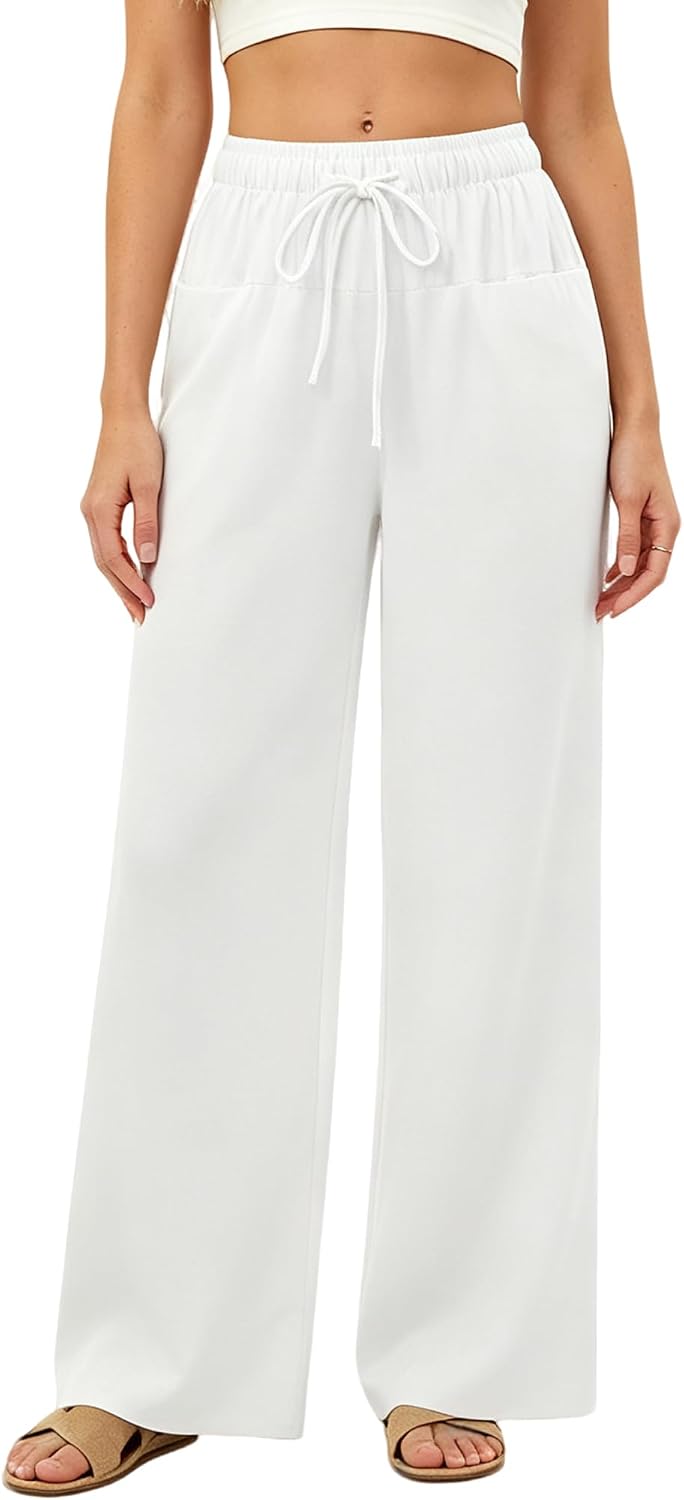 Pantaloni palazzo da donna Ginevra – Cotone e lino, vita alta con coulisse, 4 tasche