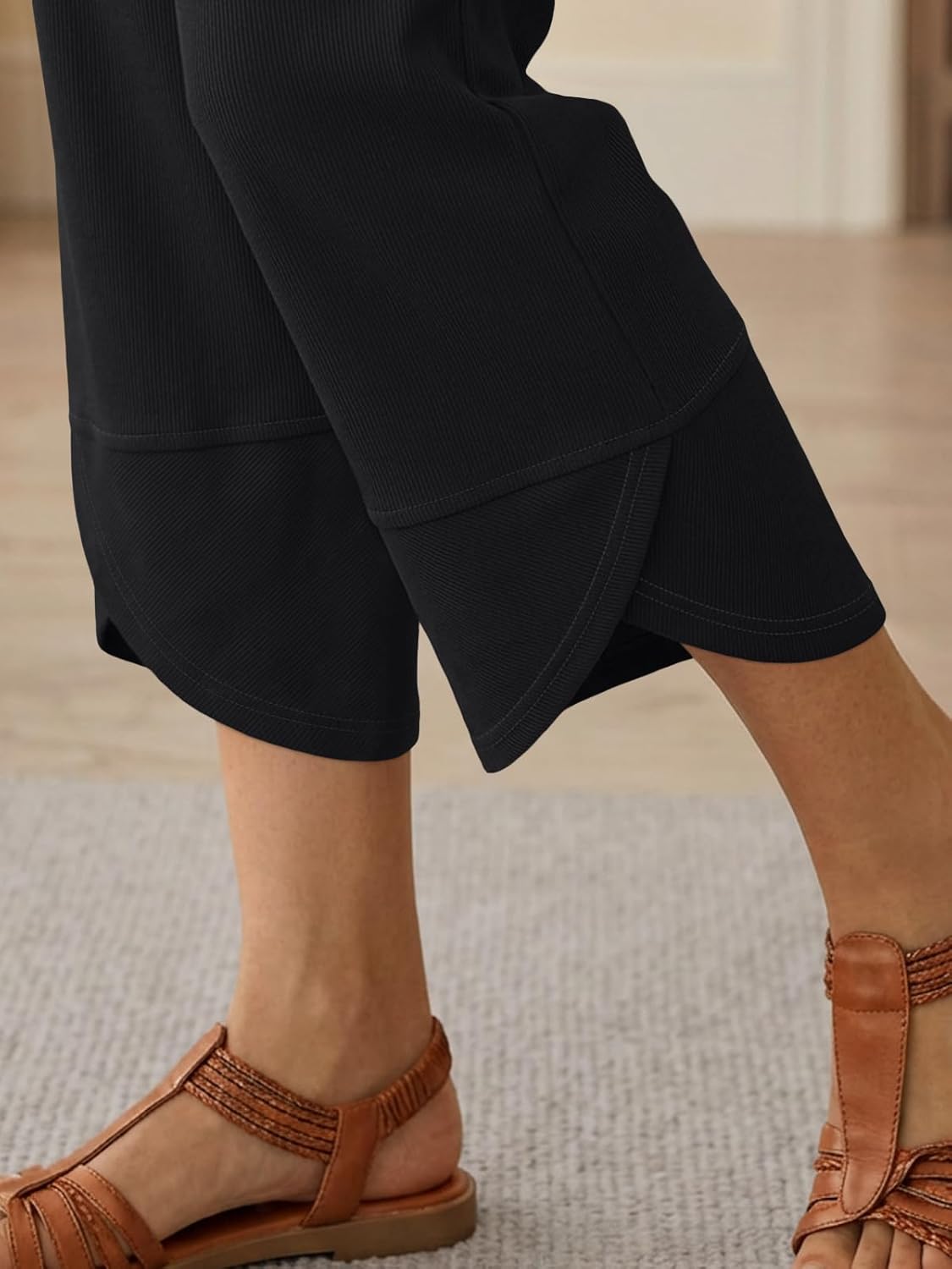 Quenn Pantalon Damă – Pantalon Larg Bumbac Talie Elastică & Buzunare Vară