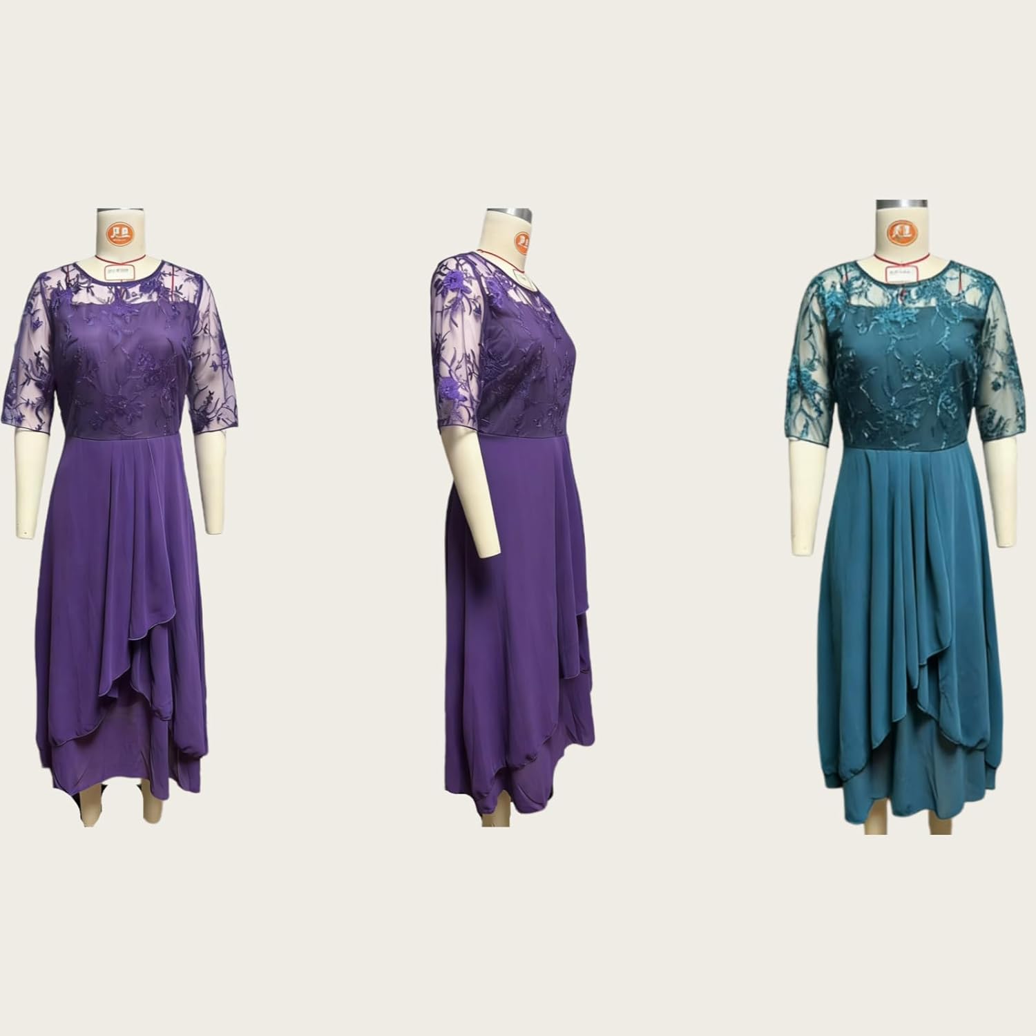 Isabelle Rochie Damă – Rochie Maxi Dantelă Decolteu în V Mâneci Trei Sferturi Elegantă Nuntă