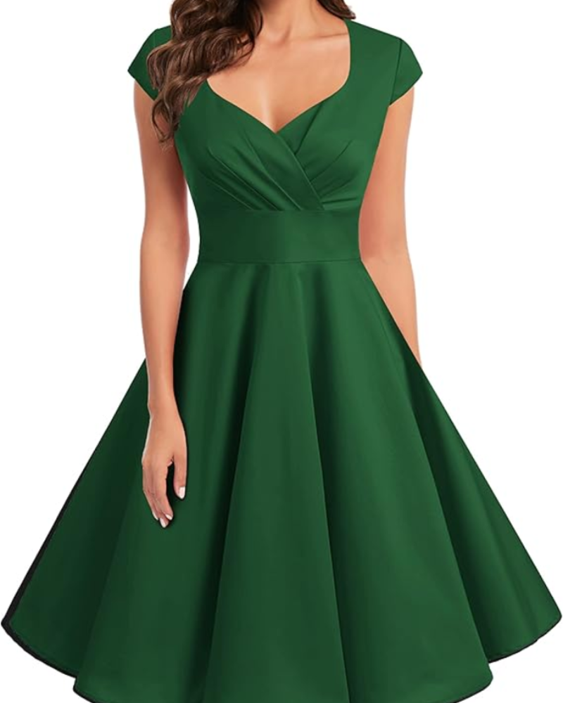 Gwen Robe Vintage Femme – Style Années 50, Col V & Longueur Genou Élégante