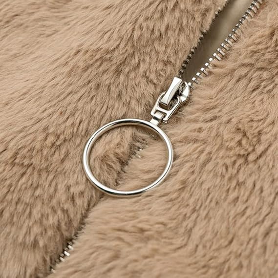 Terry prsluk Teddy za žene – mekani zimski kaput s visokim ovratnikom i modernim krojem sa zatvaračem