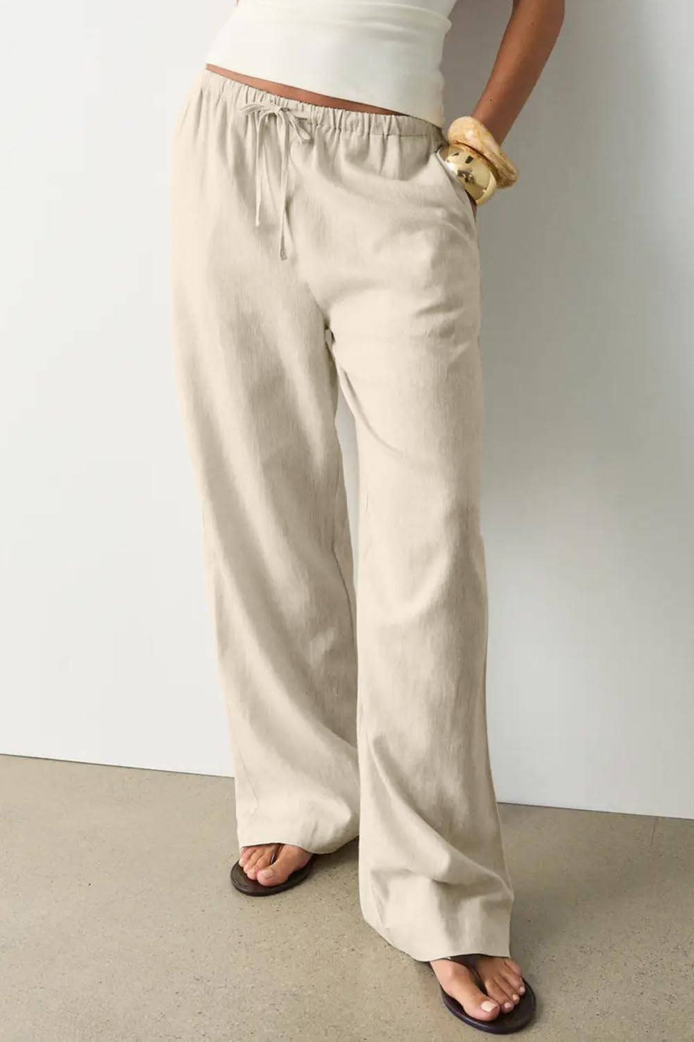 Zyrill Pantaloni damă din in Palazzo – croială largă, talie elastică, ușori, chic de vară