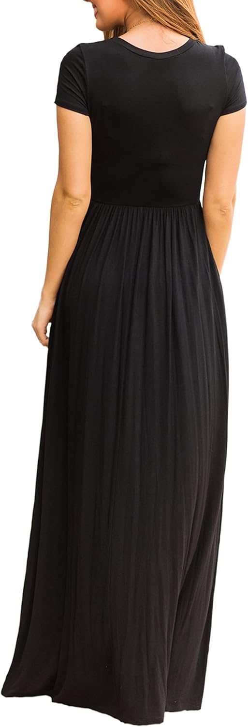 Bridget Maxikleid für Damen – Rundhalsausschnitt Uni, Fließender Schnitt & Hohe Taille mit Taschen Sommer