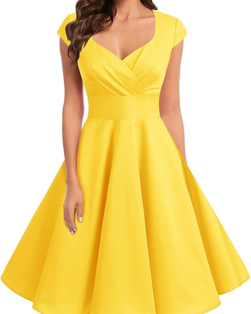 Gwen Vintage Damenkleid – 50er Jahre Stil, V-Ausschnitt & Elegante Knielänge