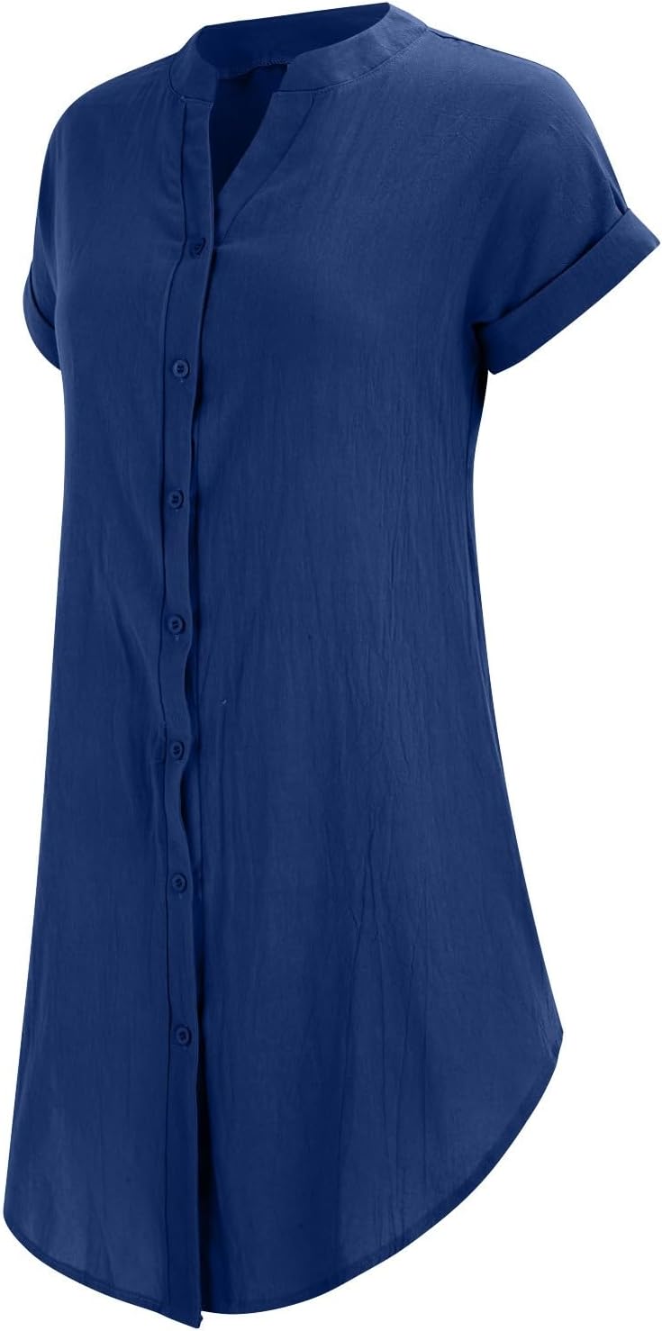 Sophie Damenkleid – Kurzes Leinenkleid mit V-Ausschnitt, Knopfleiste, kurzen Ärmeln, fließendem Schnitt, Sommer