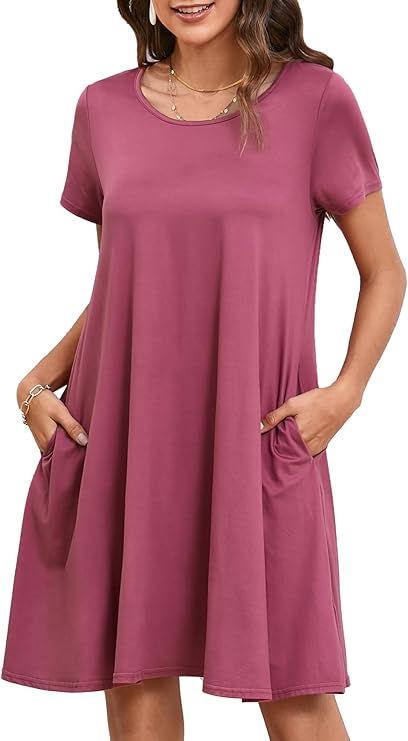 Tinker Women's T-Shirt Dress – Loose Fit, Crew Neck & Comfortable Pockets Summer