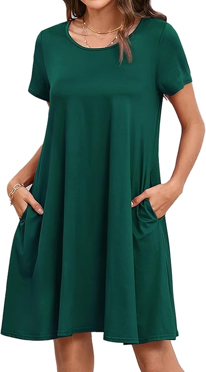 Tinker Women's T-Shirt Dress – Loose Fit, Crew Neck & Comfortable Pockets Summer