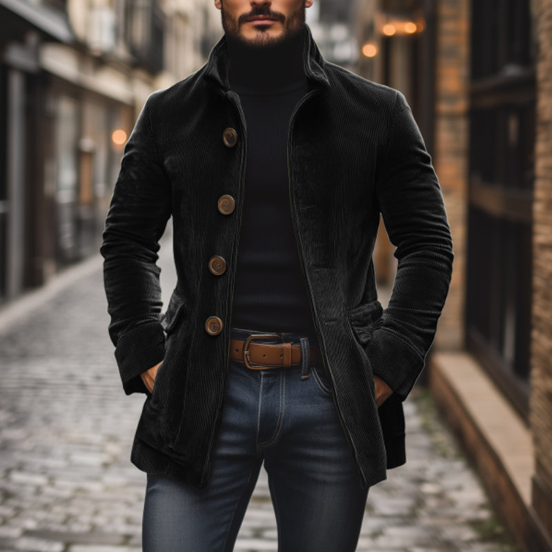 Emerson Manteau Homme Velours Côtelé – Coupe Slim avec Col Montant & Poches Latérales Élégantes