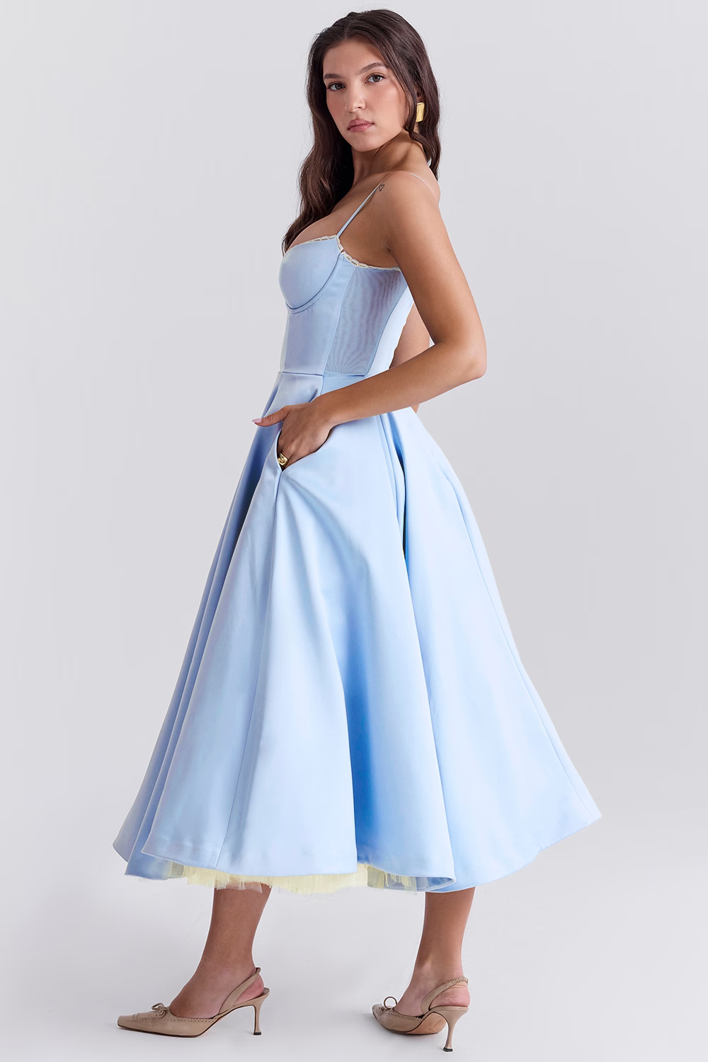 Dawn Robe Midi Femme – Elegante vestido de tul con tirantes ajustables y corte cómodo