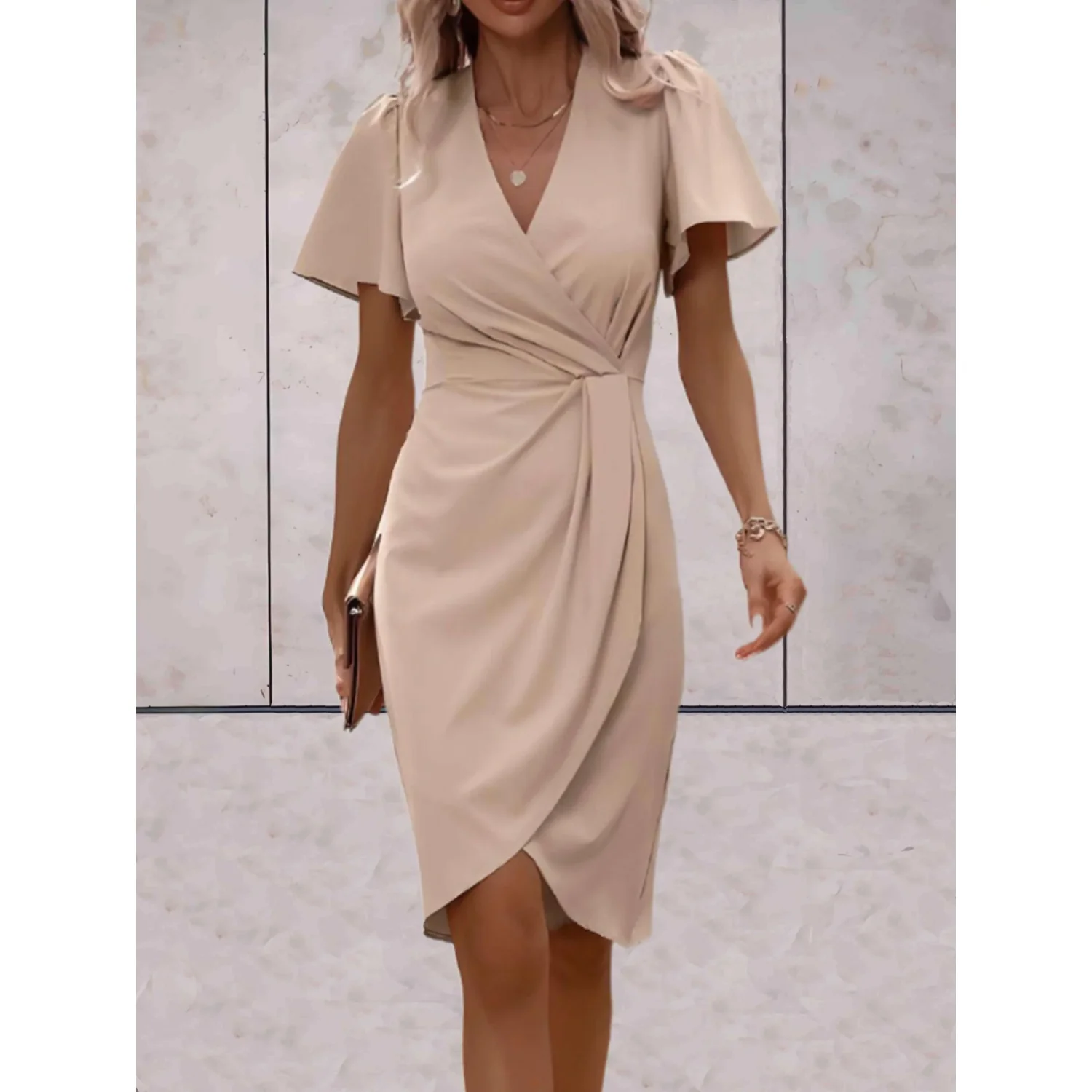 Brenda Robe Portefeuille Femme – Robe Élégante à Manches Fluides & Encolure V pour Soirée