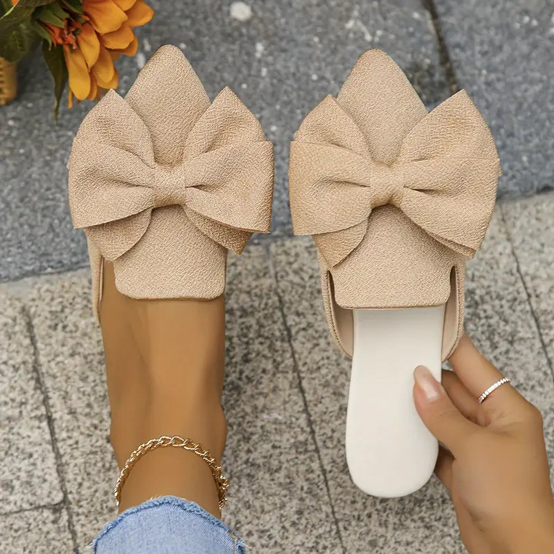 Mules Femme Dani – Elegant Flat Slippers with Pointed Toe and Bow for Daily Comfort