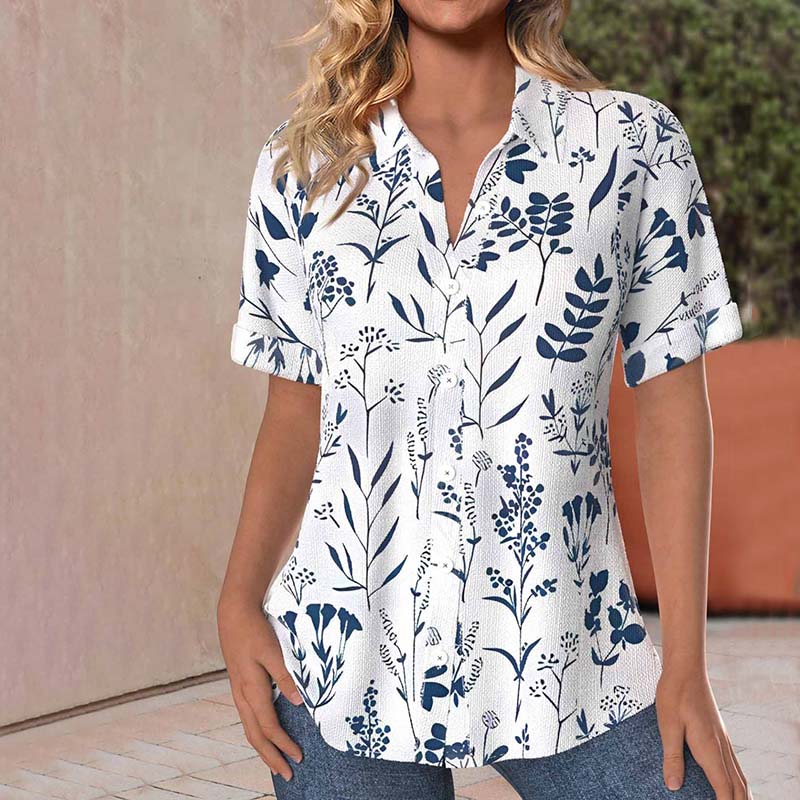 Heidi Bluse Dame Sommer – Lett Topp med Korte Ermer og Elegant Blomstermønster