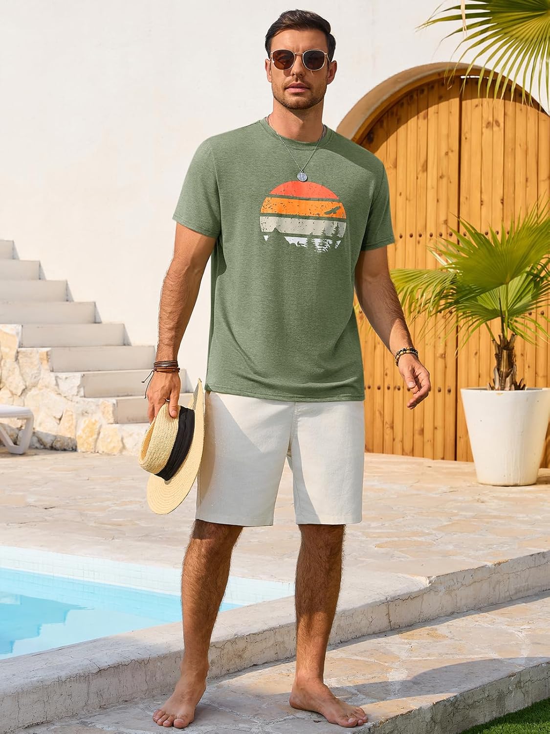 T-shirt Enzo Homem – T-shirt Gráfico Gola Redonda, Estilo Vintage Praia & Casual