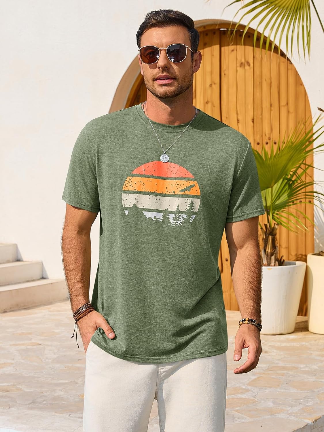 T-shirt Enzo Homem – T-shirt Gráfico Gola Redonda, Estilo Vintage Praia & Casual