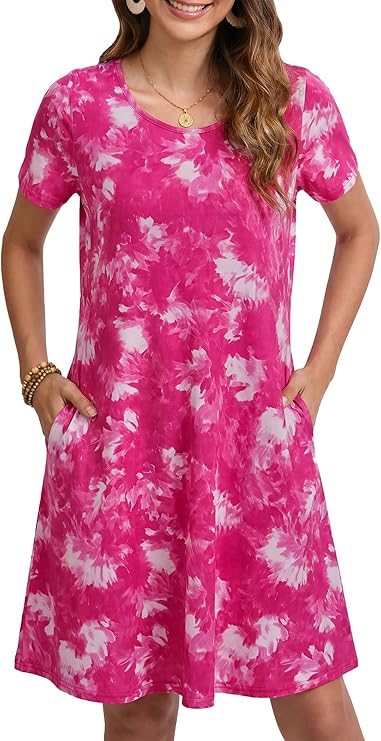 Tinker Women's T-Shirt Dress – Loose Fit, Crew Neck & Comfortable Pockets Summer