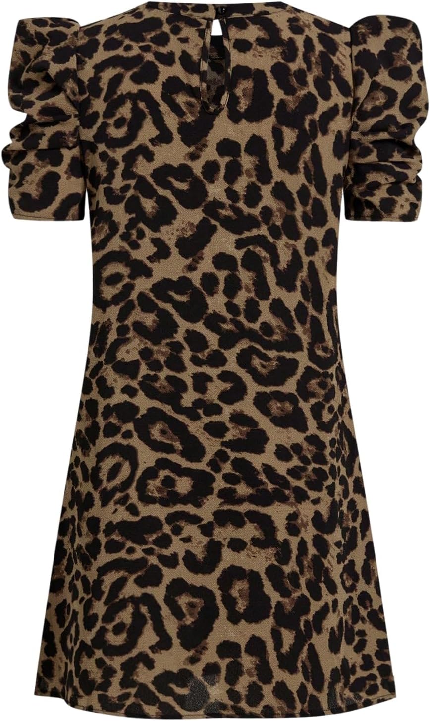 Rochie Mini Nina pentru Femei – Rochie Leopard cu Mâneci Bufante Elegantă de Vară Chic