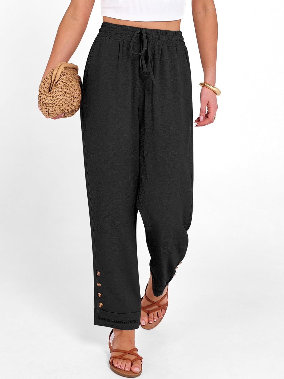 Cianne Pantalon damă Capri – croială fluidă, talie elastică cu șnur, casual de vară chic