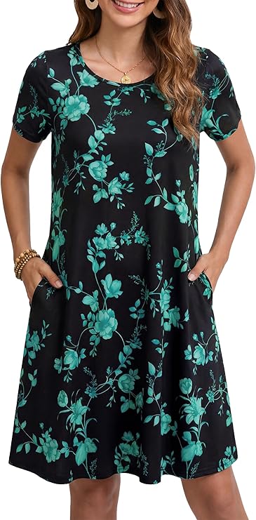 Tinker Women's T-Shirt Dress – Loose Fit, Crew Neck & Comfortable Pockets Summer