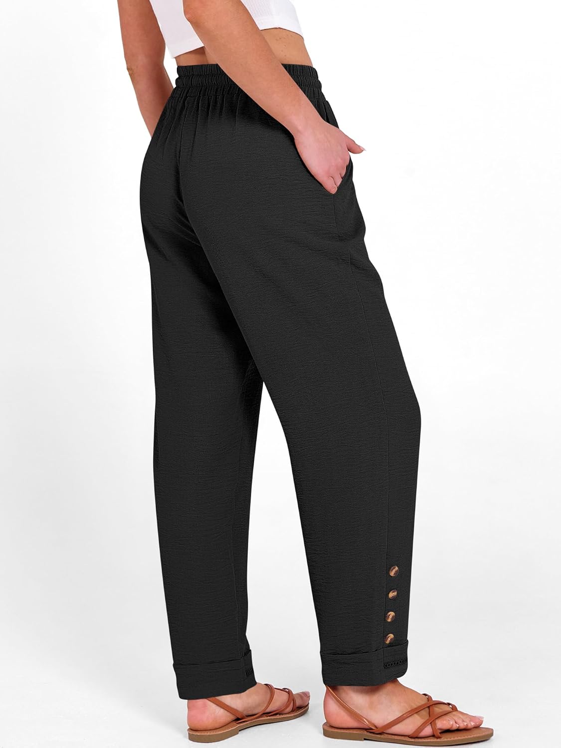 Cianne Pantalon damă Capri – croială fluidă, talie elastică cu șnur, casual de vară chic
