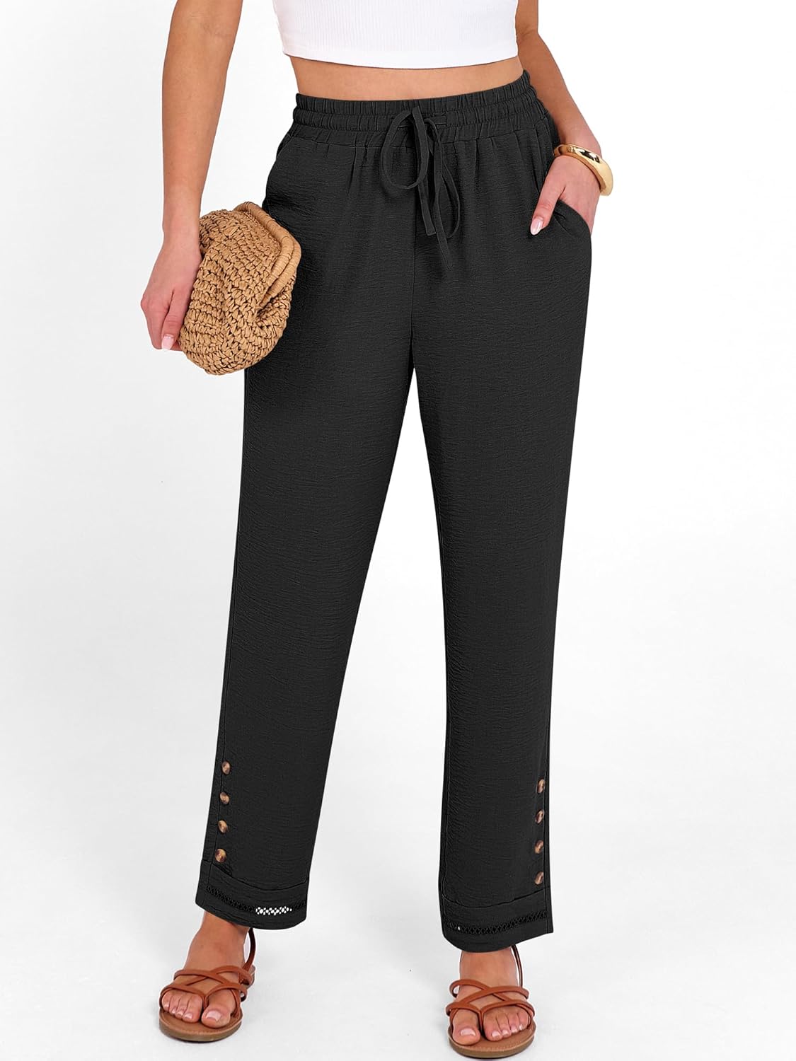 Cianne Pantalon damă Capri – croială fluidă, talie elastică cu șnur, casual de vară chic