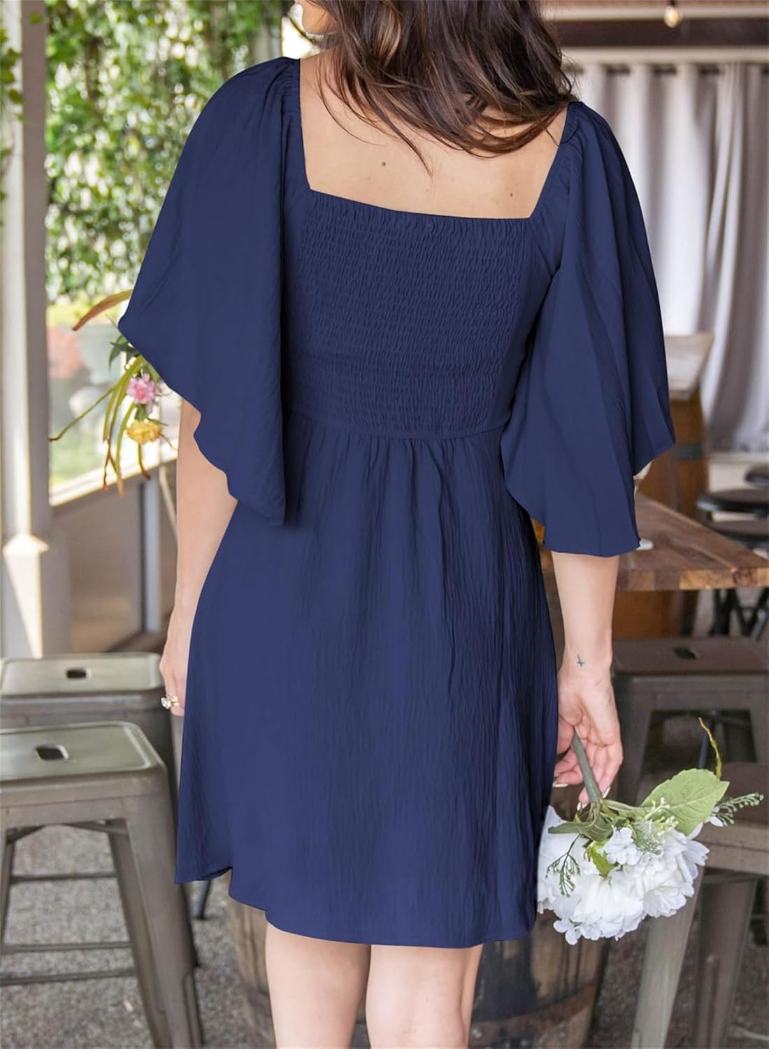 Chloé Rochie Damă – Rochie Mini cu Guler în V, Nod, Talie Înaltă, Volane Elegante de Vară