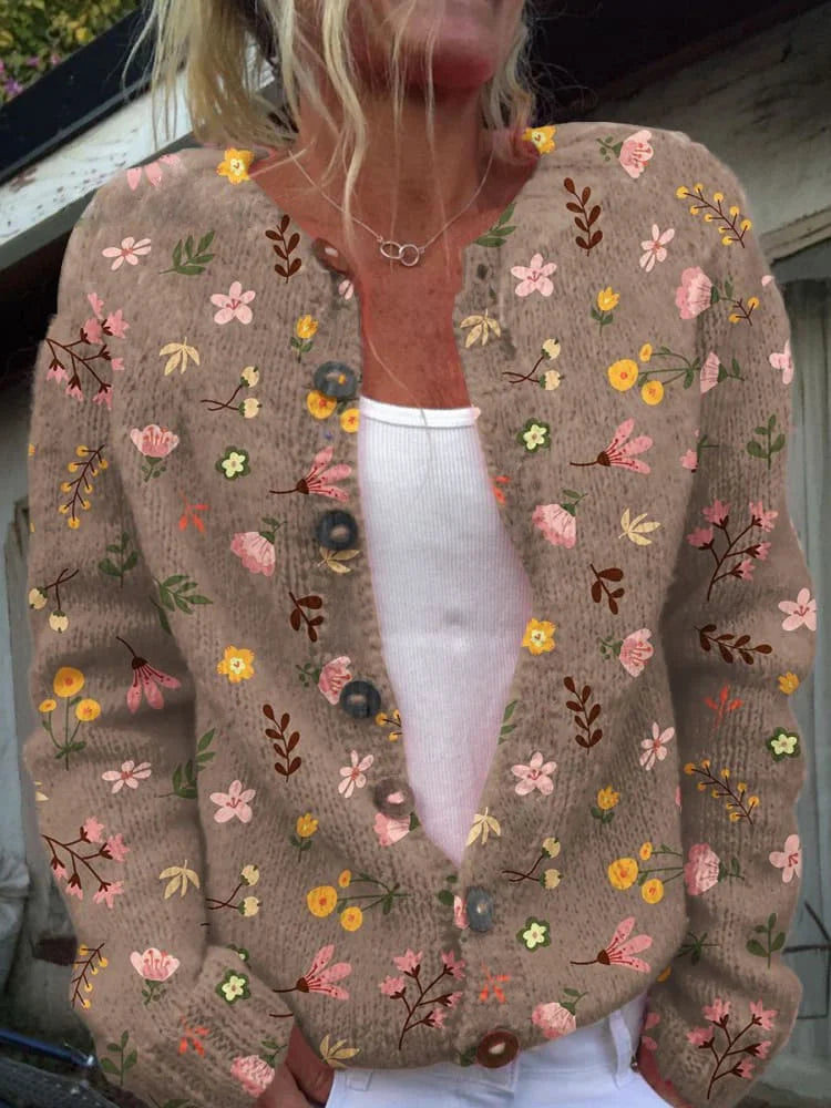 Braelynn Gilet Femme – Elegant gilet med blomsterprint og behagelig rund hals
