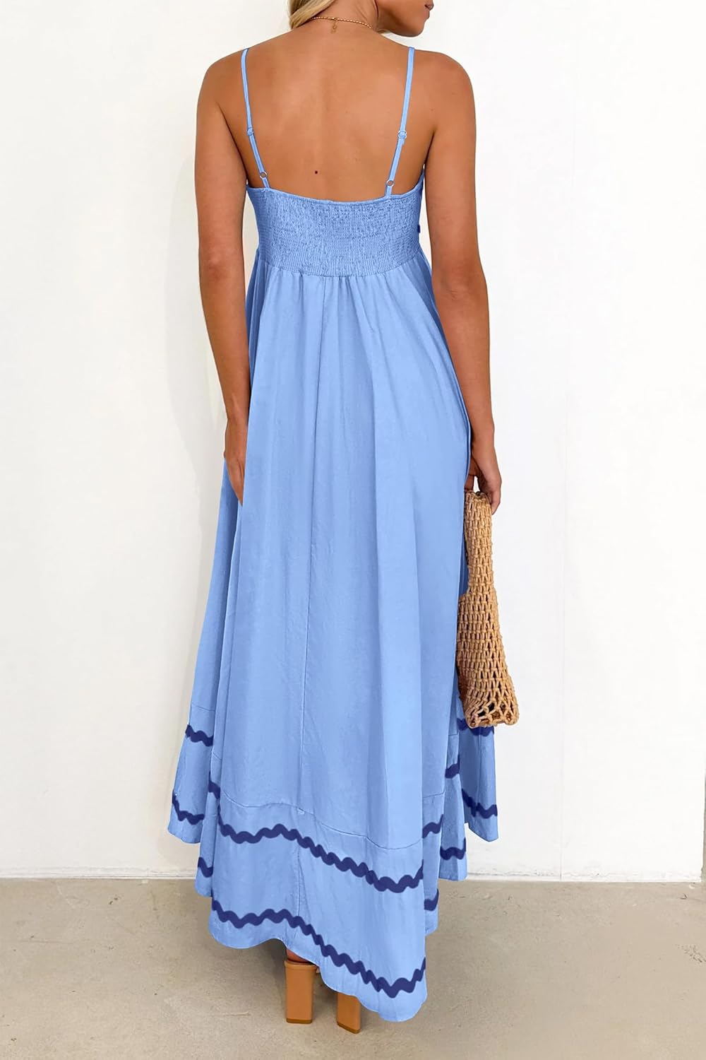 Luan Robe Maxi Femme Été – Robe Longue Bretelles Fines Col Carré, Volants & Coupe Fluide