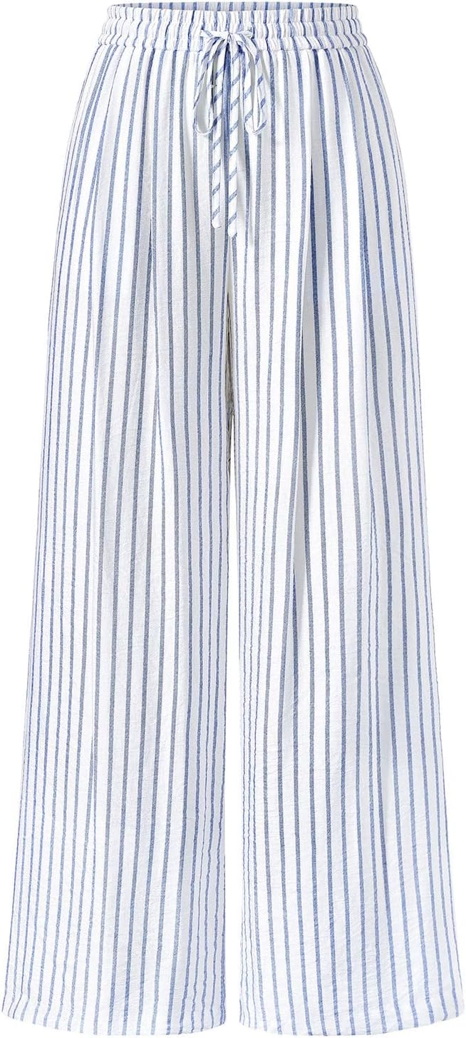 Maggie Pantaloni damă – Pantaloni palazzo cu flori, talie elastică largă, vară