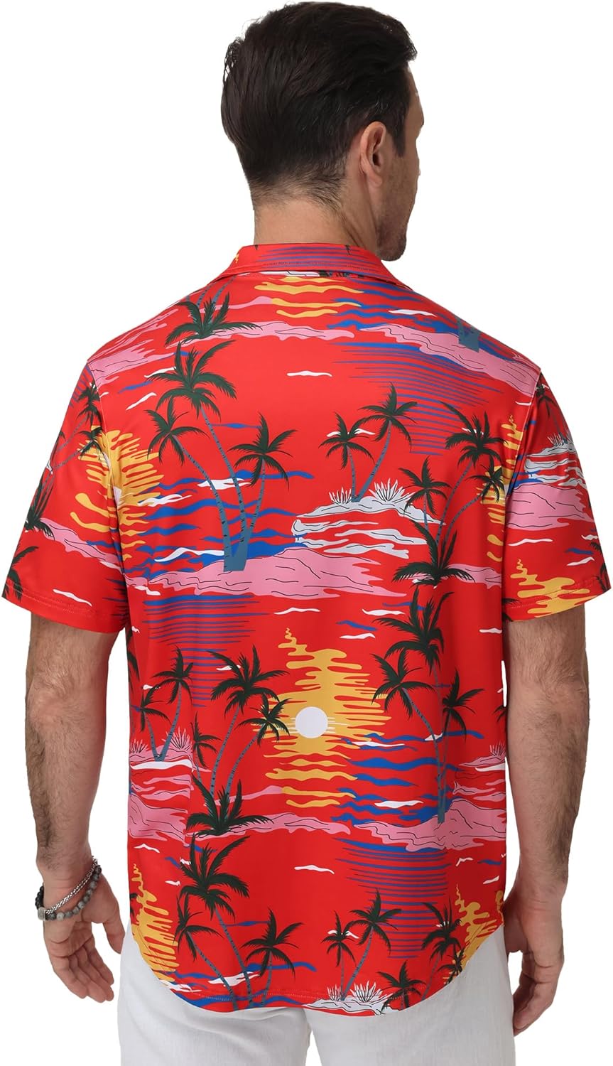 Camisa Havaiana Diego para Homem – Camisa Floral Elástica, Respirável e Sem Necessidade de Passar