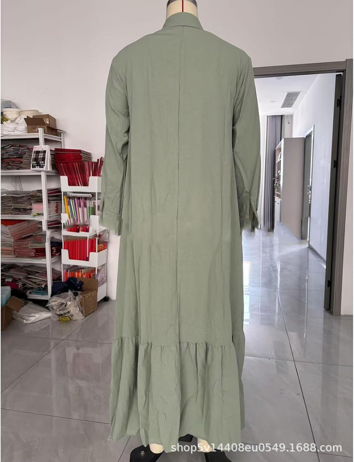 Élina Abito Lungo Donna in Cotone e Lino – Camicia Ampia con Orlo Asimmetrico