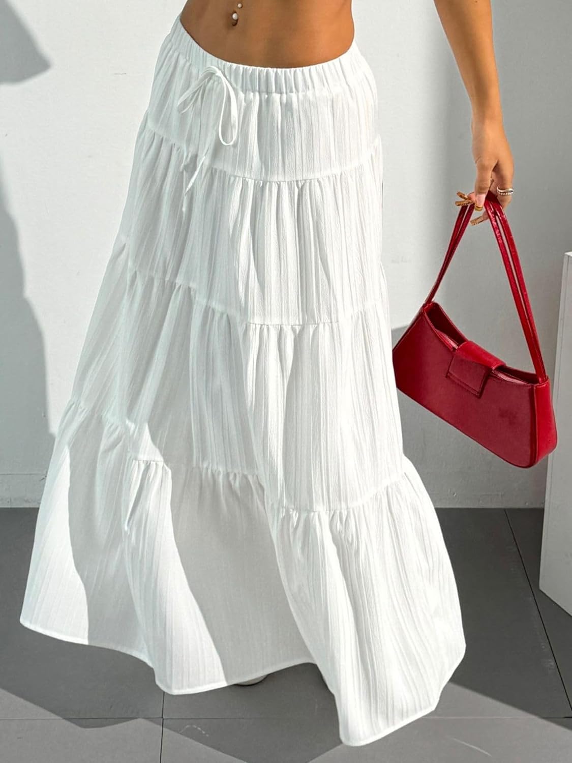 Dori Jupe Maxi Femme – Jupe Bohème Blanche Volants Taille Haute A-Line