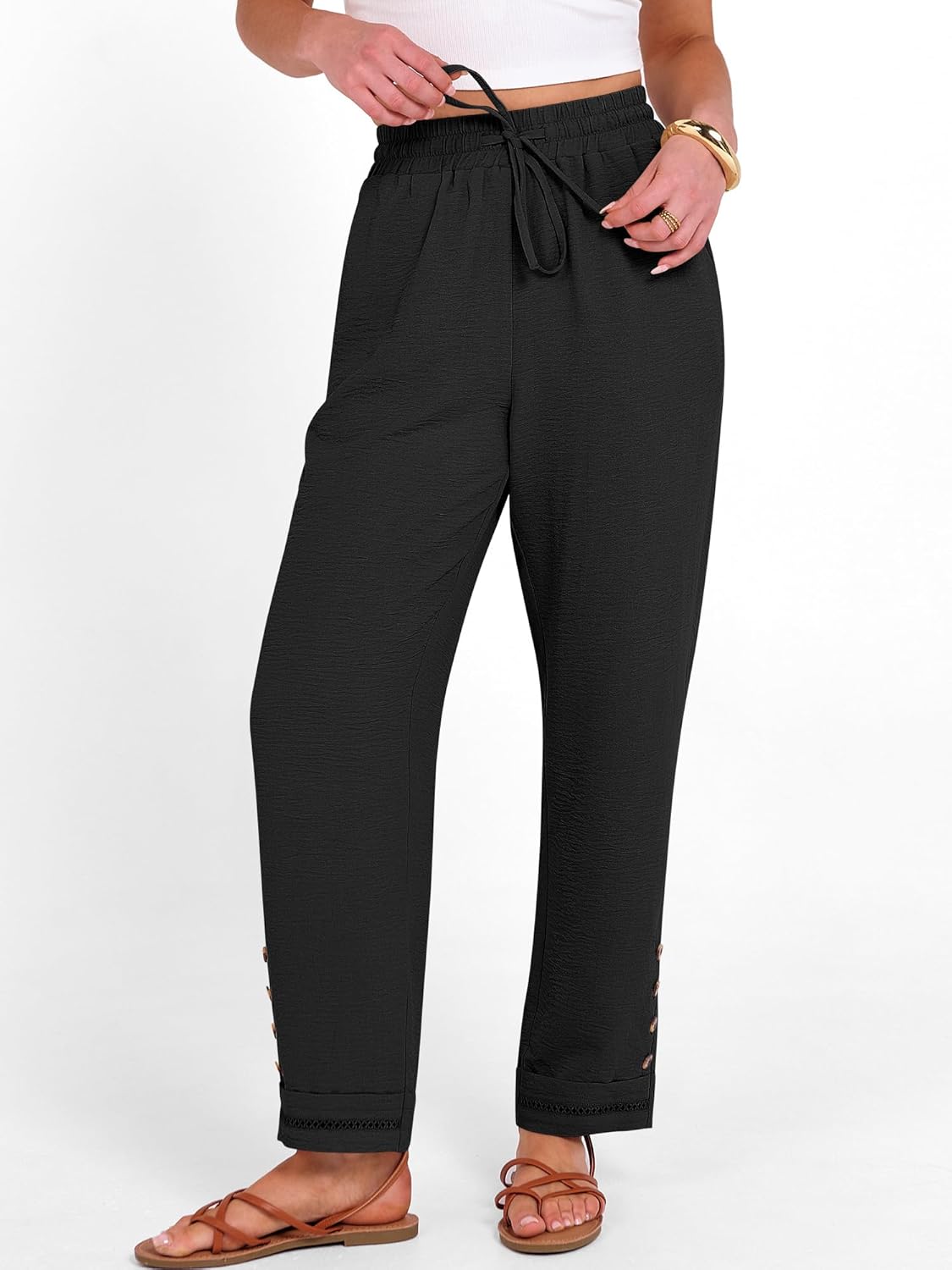 Cianne Pantalon damă Capri – croială fluidă, talie elastică cu șnur, casual de vară chic