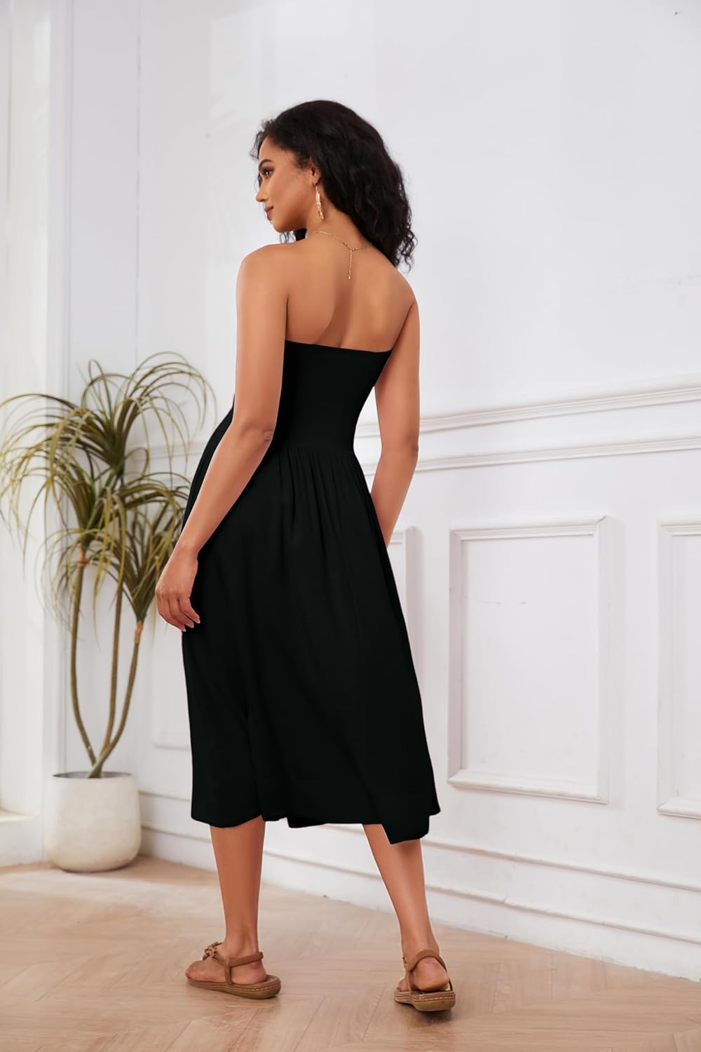 Rochie Midi Lina pentru Femei – Rochie Bustieră fără Mâneci cu Talie Joasă, Croială A-Line, Vară Chic